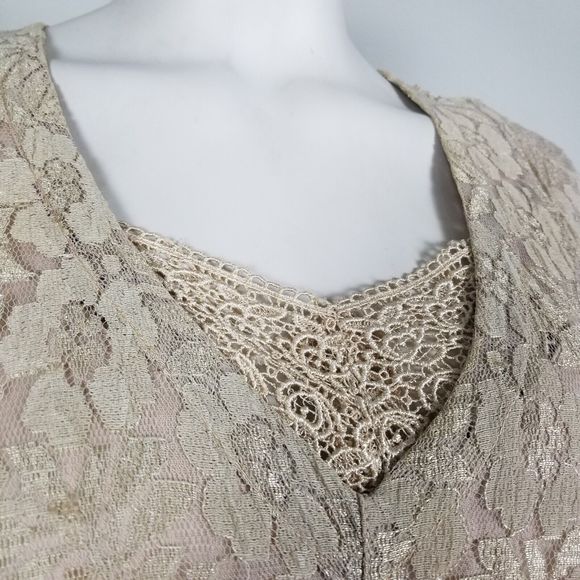 Avant Garde VTG 80s Bohemian Cottage Floral Lace Beige Flowy Rayon Dress Size M - Picture 4 of 16